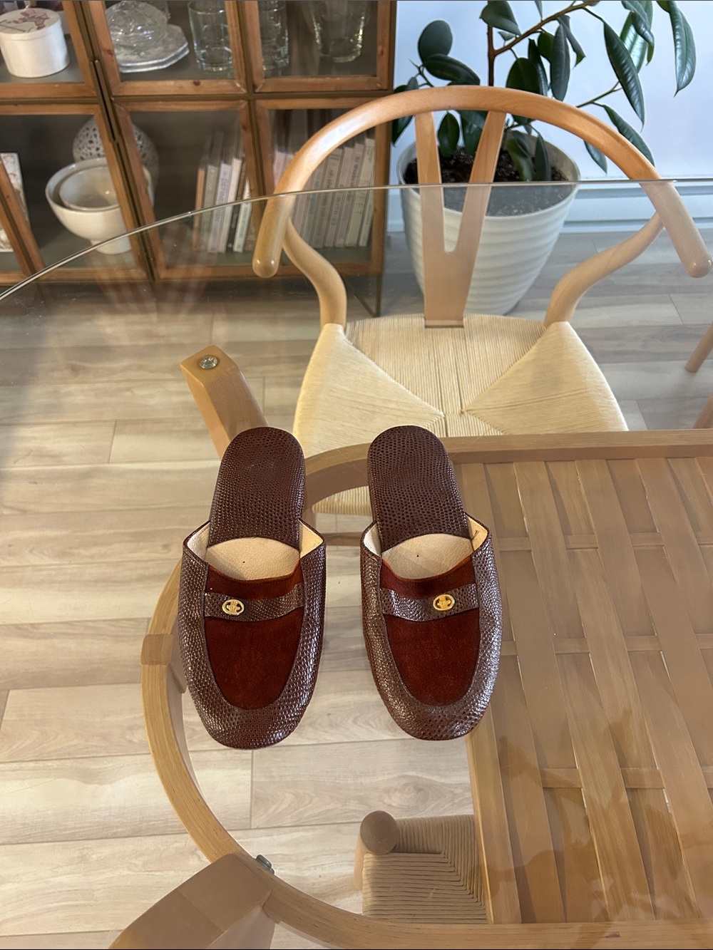 Vintage Genuine Leather Brown Slippers On Loafers